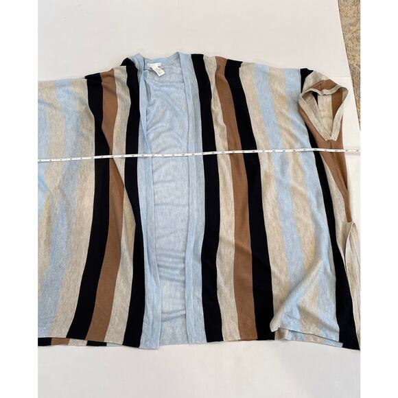 H&M Blue, Tan, Black Striped Short Sleeve Open Front Kimono Cardigan, XS/S - Picture 11 of 12